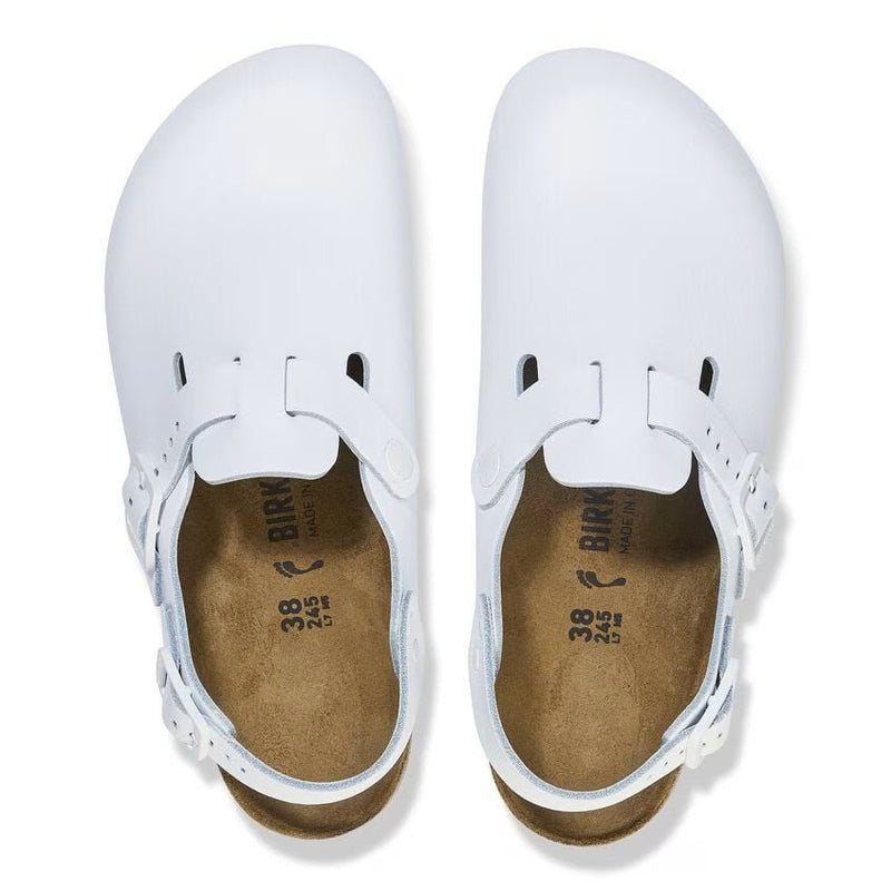 Birkenstock Tokio Pro White Leather Clog Sandal – Unisex Professional Slip-Resistant Work Shoe with Soft Footbed and Adjustable Backstrap