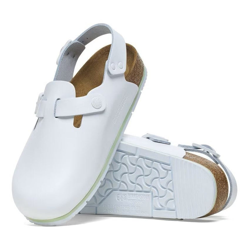 Birkenstock Tokio Pro White Leather Clog Sandal – Unisex Professional Slip-Resistant Work Shoe with Soft Footbed and Adjustable Backstrap