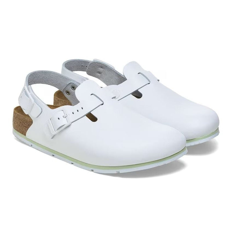 Birkenstock Tokio Pro White Leather Clog Sandal – Unisex Professional Slip-Resistant Work Shoe with Soft Footbed and Adjustable Backstrap