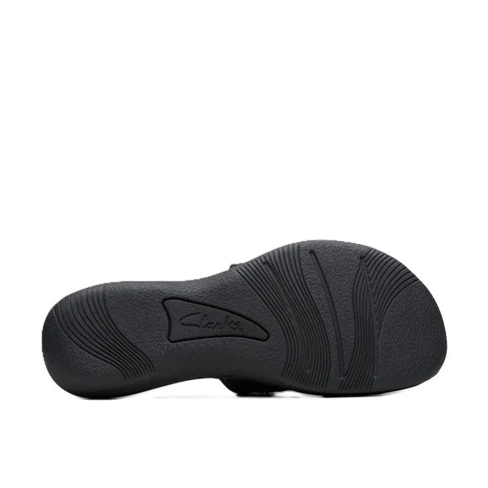 Clarks Women's Breezey Eve H Cushioned, Comfortable, Braided and Stitching Strap Slide Sandals, Black