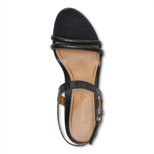 Vionic Women's Orthotic Emmy Wedge Sandals – Black Leather, Arch & Heel Support – Chic Backstrap Design