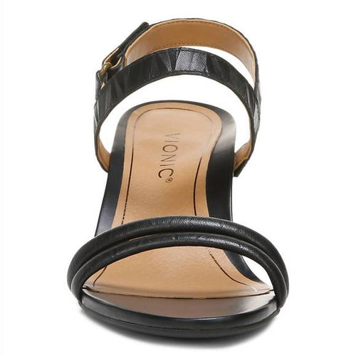 Vionic Women's Orthotic Emmy Wedge Sandals – Black Leather, Arch & Heel Support – Chic Backstrap Design