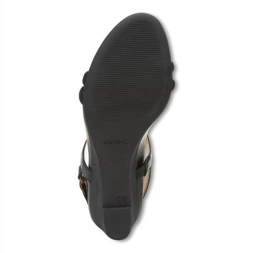 Vionic Women's Orthotic Emmy Wedge Sandals – Black Leather, Arch & Heel Support – Chic Backstrap Design