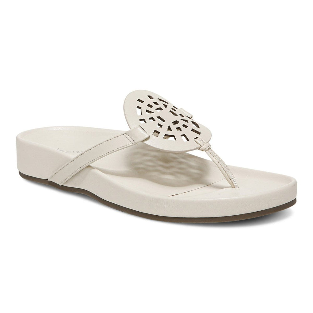 Vionic Women’s Solari Cream Leather Sandals – Arch Support, Adjustable Strap, Orthotic Slide for All-Day Comfort