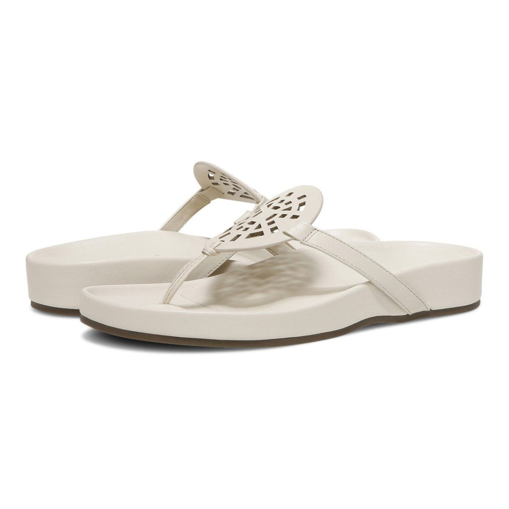 Vionic Women’s Solari Cream Leather Sandals – Arch Support, Adjustable Strap, Orthotic Slide for All-Day Comfort