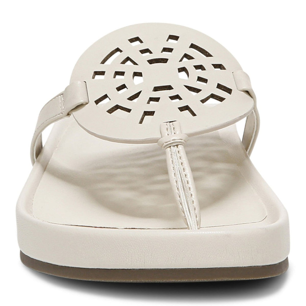 Vionic Women’s Solari Cream Leather Sandals – Arch Support, Adjustable Strap, Orthotic Slide for All-Day Comfort