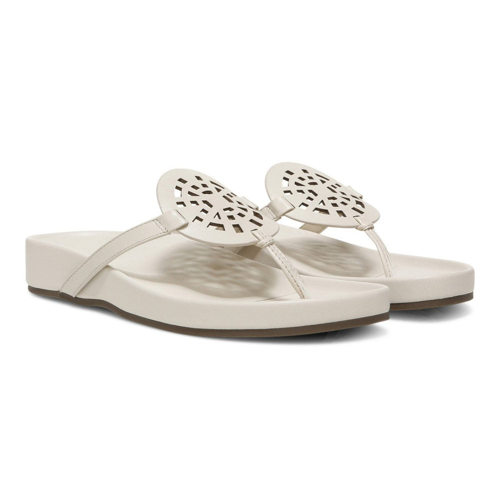 Vionic Women’s Solari Cream Leather Sandals – Arch Support, Adjustable Strap, Orthotic Slide for All-Day Comfort