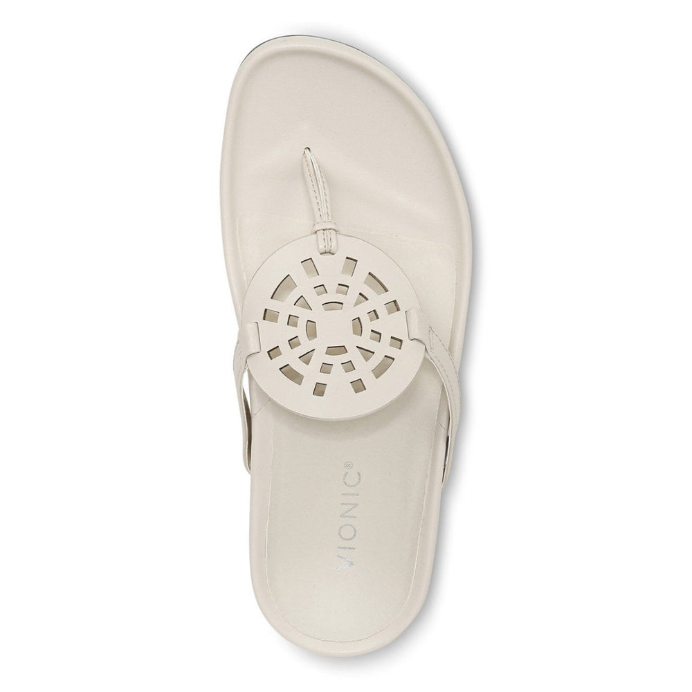 Vionic Women’s Solari Cream Leather Sandals – Arch Support, Adjustable Strap, Orthotic Slide for All-Day Comfort