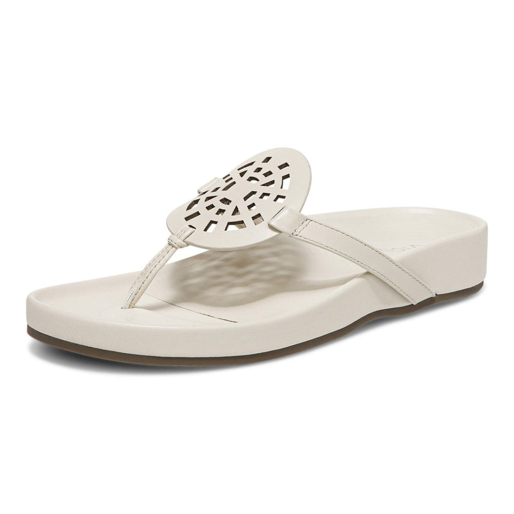 Vionic Women’s Solari Cream Leather Sandals – Arch Support, Adjustable Strap, Orthotic Slide for All-Day Comfort