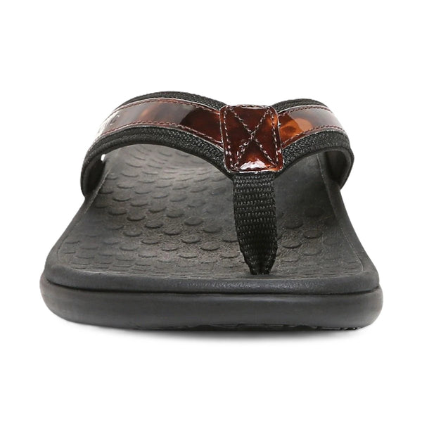 Vionic Women’s Tide II Toe Post Sandals – Black Tortoise Orthotic Flip Flops with Arch Support & Cushioned Footbed