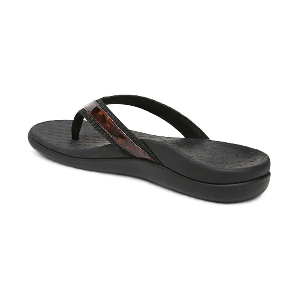 Vionic Women’s Tide II Toe Post Sandals – Black Tortoise Orthotic Flip Flops with Arch Support & Cushioned Footbed