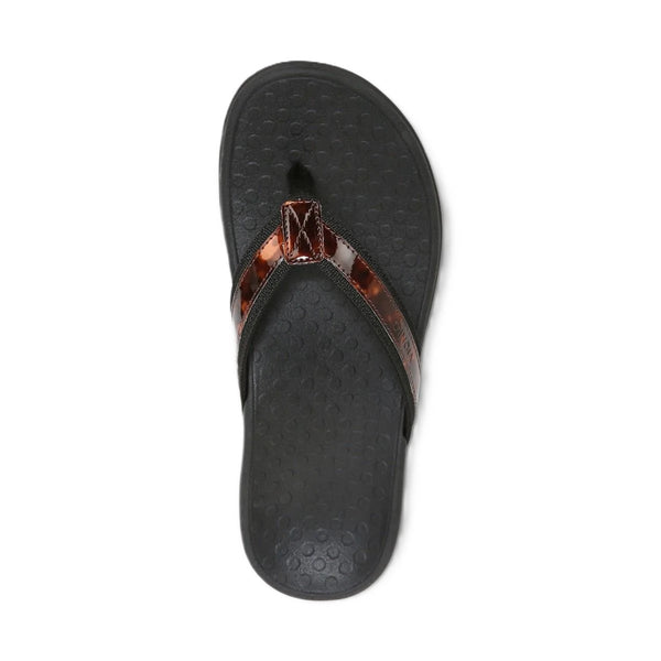 Vionic Women’s Tide II Toe Post Sandals – Black Tortoise Orthotic Flip Flops with Arch Support & Cushioned Footbed