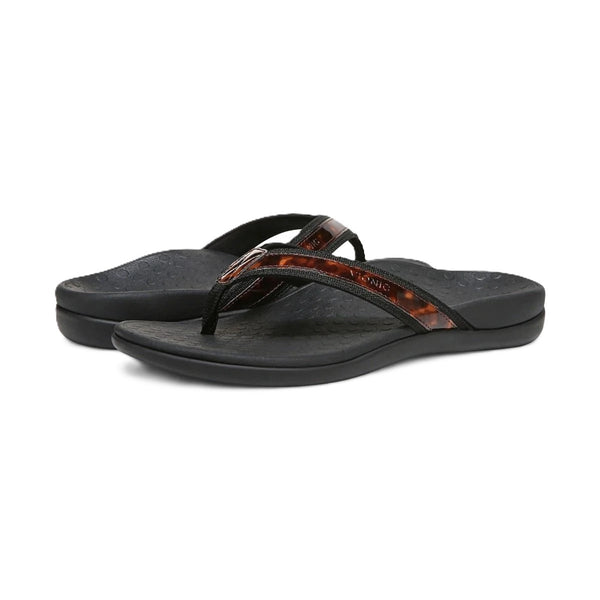 Vionic Women’s Tide II Toe Post Sandals – Black Tortoise Orthotic Flip Flops with Arch Support & Cushioned Footbed