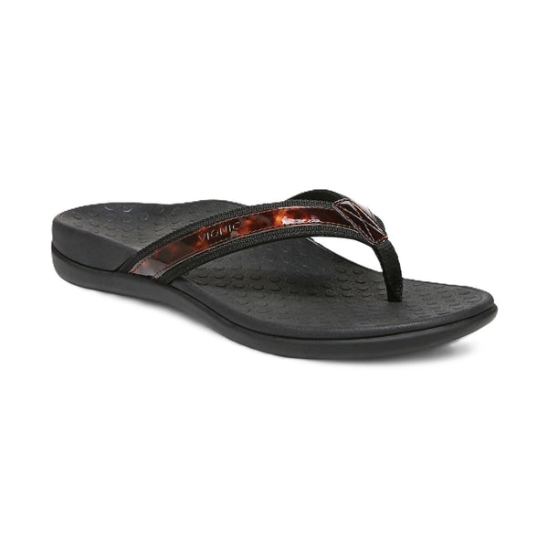 Vionic Women’s Tide II Toe Post Sandals – Black Tortoise Orthotic Flip Flops with Arch Support & Cushioned Footbed