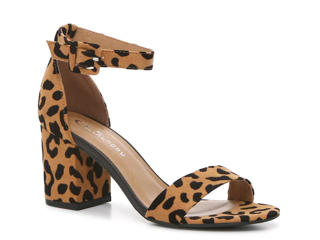 A New Day Ema Sandals Shoes Brown Animal Leopard Print Block Heels