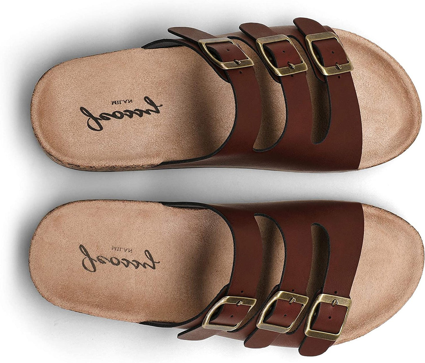 Jeossy Women's Two Buckle Slide Sandals – Adjustable Cork Footbed, Comfortable Outdoor Shoes