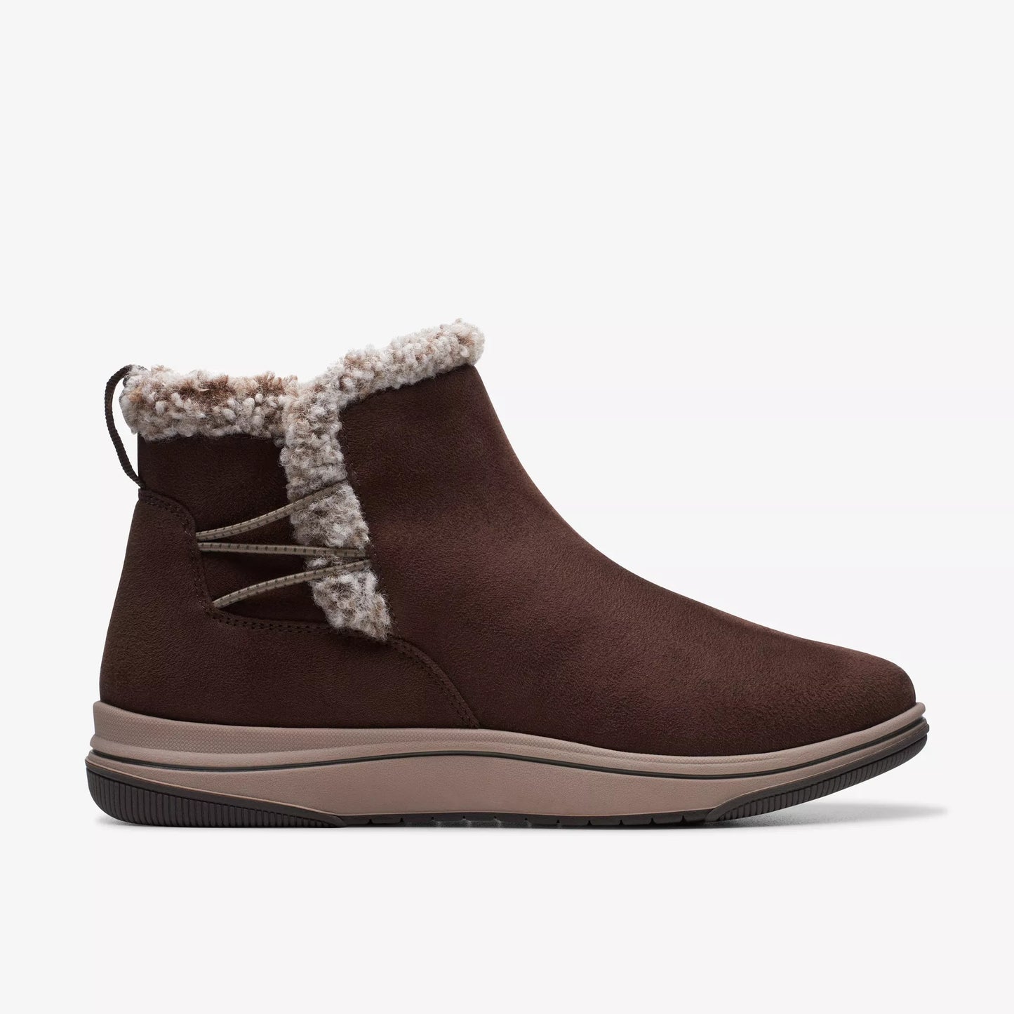 Clarks Breeze Fur Womens Cloudsteppers Ankle Boot Dark Brown Wide Faux Fur