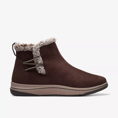 Clarks Breeze Fur Womens Cloudsteppers Ankle Boot Dark Brown Wide Faux Fur