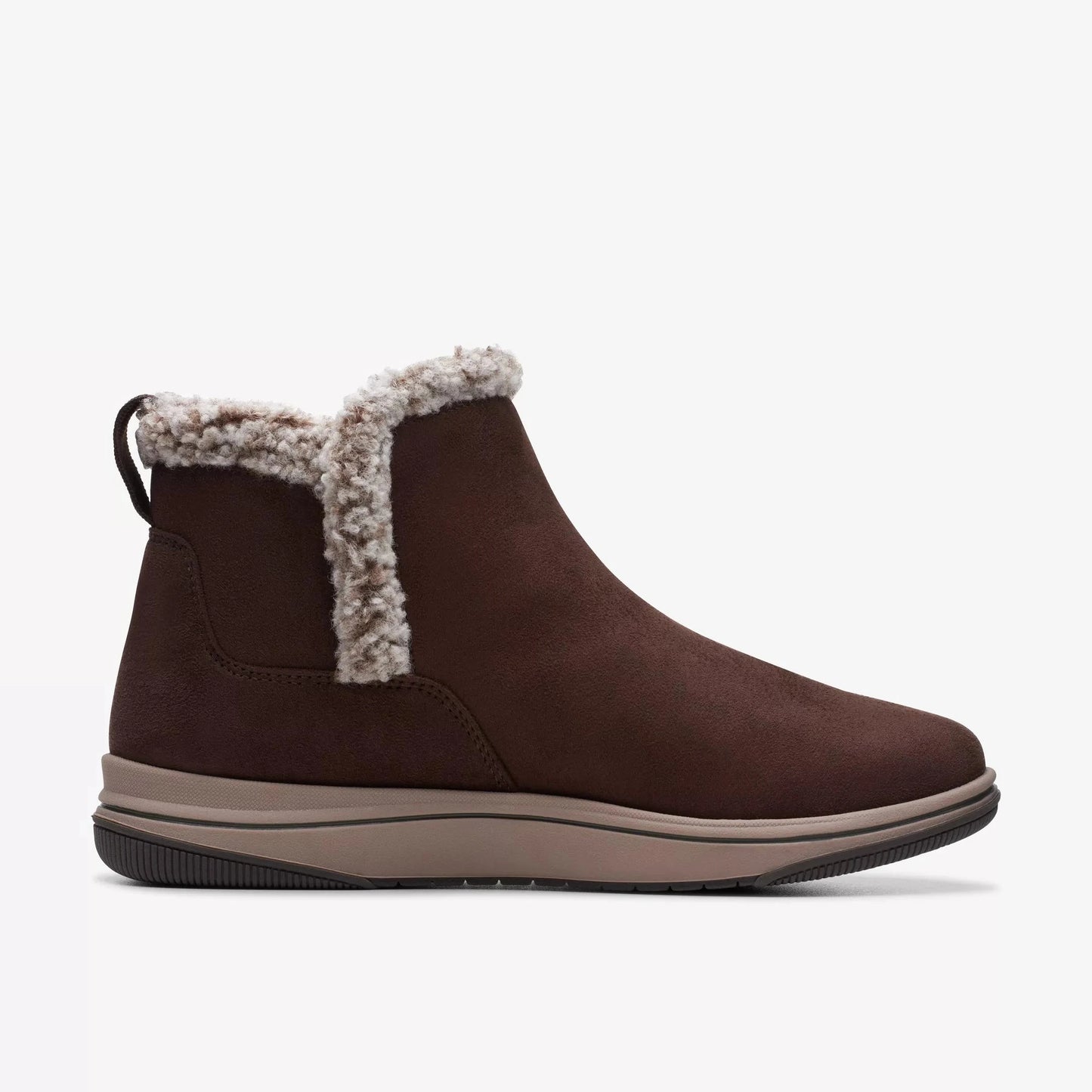 Clarks Breeze Fur Womens Cloudsteppers Ankle Boot Dark Brown Wide Faux Fur