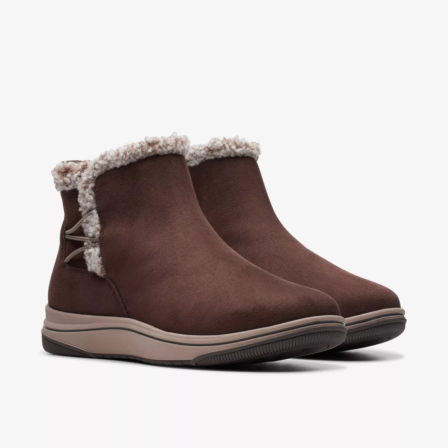 Clarks Breeze Fur Womens Cloudsteppers Ankle Boot Dark Brown Wide Faux Fur