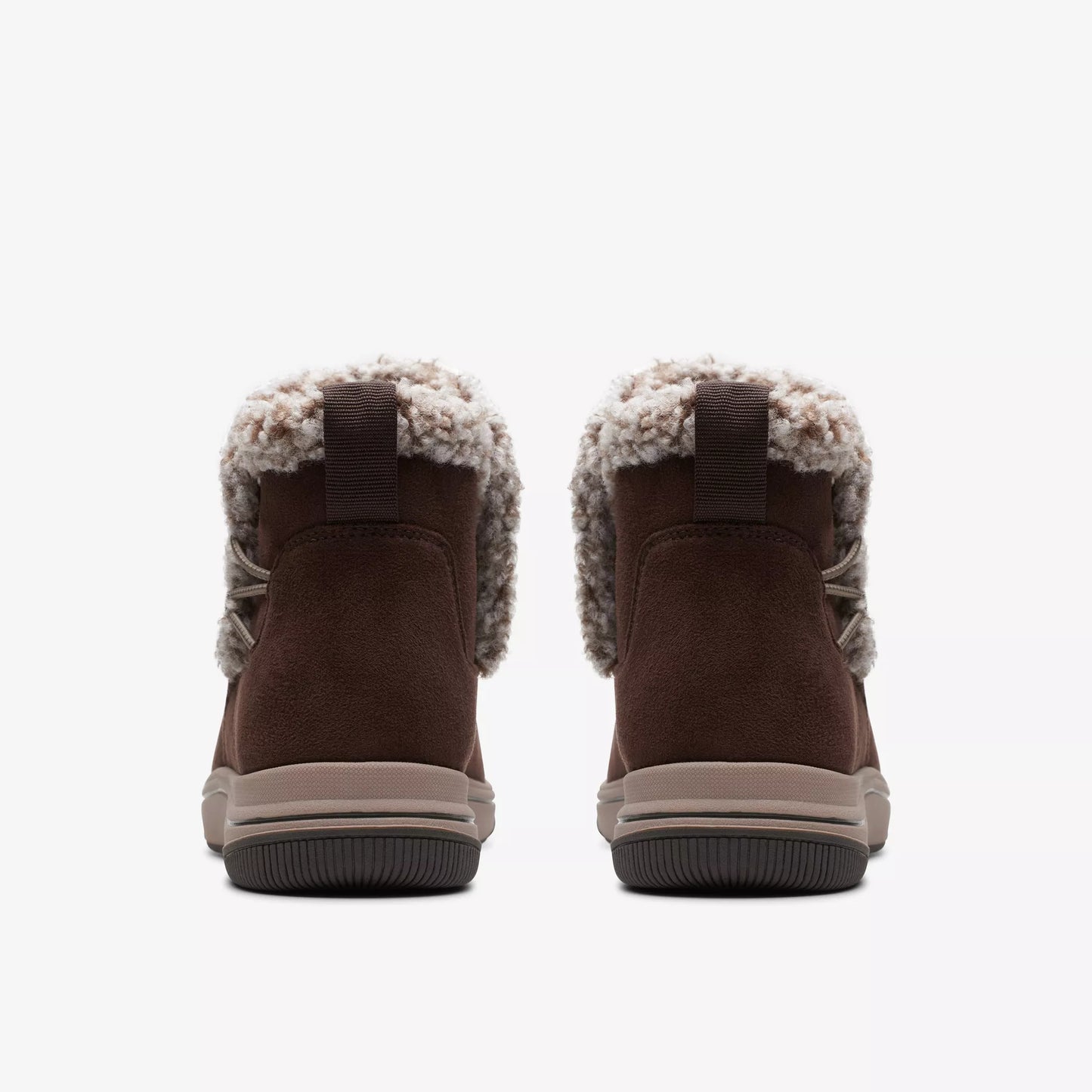 Clarks Breeze Fur Womens Cloudsteppers Ankle Boot Dark Brown Wide Faux Fur