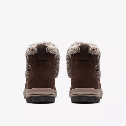 Clarks Breeze Fur Womens Cloudsteppers Ankle Boot Dark Brown Wide Faux Fur