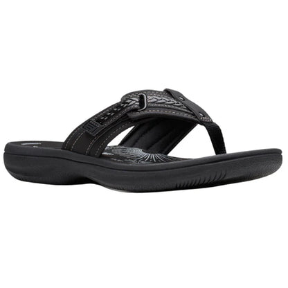 Clarks Women's Breezey Sun H Comfortable Braided and Stitching Strap Slip-On Sandal, Black Pat