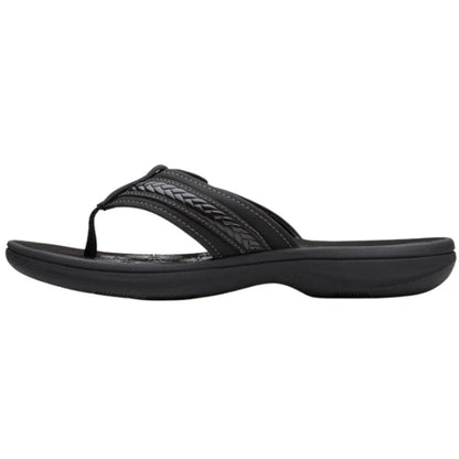 Clarks Women's Breezey Sun H Comfortable Braided and Stitching Strap Slip-On Sandal, Black Pat