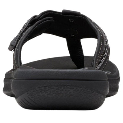 Clarks Women's Breezey Sun H Comfortable Braided and Stitching Strap Slip-On Sandal, Black Pat