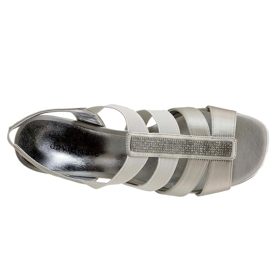 David Tate Eve Women’s Evening Dress Sandals Silver Satin Square Toe Low Heel
