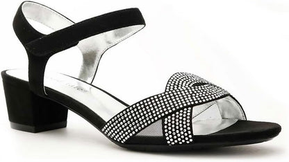 David Tate Rain Women’s Dress Sandals Black Satin Square Toe Low Heel