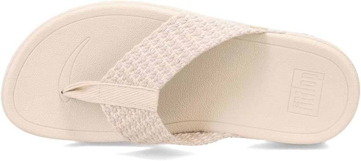 FitFlop Women’s Surfa Webbing Toe-Post Sandals – Multi-Tone Paris Beige | Lightweight Cushioned Wedge Flip-Flops with Ergonomic Microwobble board Midsole