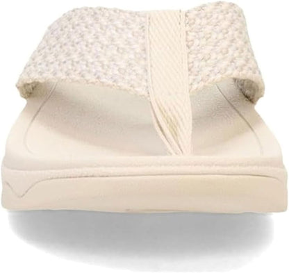 FitFlop Women’s Surfa Webbing Toe-Post Sandals – Multi-Tone Paris Beige | Lightweight Cushioned Wedge Flip-Flops with Ergonomic Microwobble board Midsole