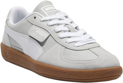 PUMA Men's Palermo Sneakers White/Cool Light Gray/Gold - Retro Suede and Leather Upper, Iconic Terrace Style, Cushioned Comfort Shoes