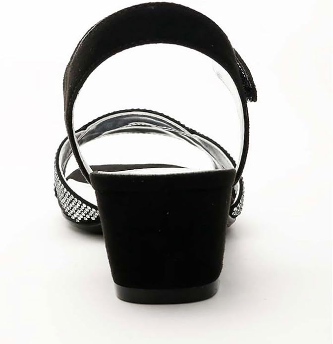 David Tate Rain Women’s Dress Sandals Black Satin Square Toe Low Heel
