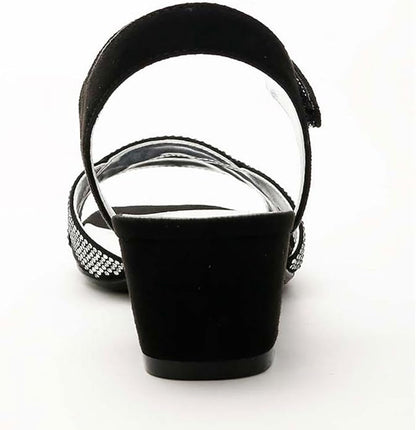 David Tate Rain Women’s Dress Sandals Black Satin Square Toe Low Heel
