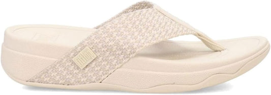 FitFlop Women’s Surfa Webbing Toe-Post Sandals – Multi-Tone Paris Beige | Lightweight Cushioned Wedge Flip-Flops with Ergonomic Microwobble board Midsole