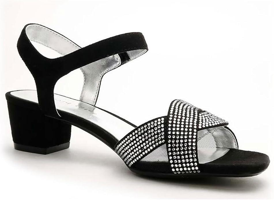 David Tate Rain Women’s Dress Sandals Black Satin Square Toe Low Heel
