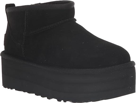 UGG Classic Ultra Mini Platform Fur Suede Women's Boots Black