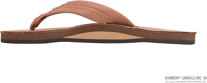 Rainbow Sandals Women's Single Layer Leather Flip Flops – Wide Strap, Tan/Brown