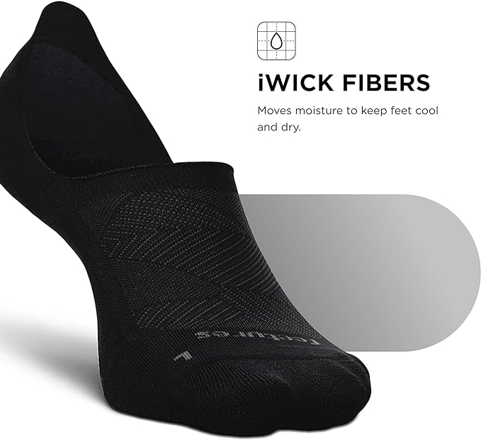 Feetures Elite Light Cushion Invisible Running Socks Unisex Black No Show Anti‑Slip