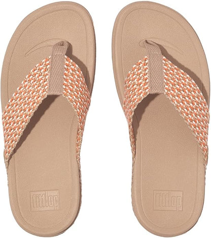 FitFlop Women’s Surfa Webbing Toe-Post Sandals – Multi-Tone Latte Beige Mix| Lightweight Cushioned Wedge Flip-Flops with Ergonomic Microwobbleboard Midsole