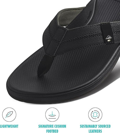 REEF Cushion Phantom 2.0 Men's Flip Flop Black - Ultra Soft Cushion Footbed, Water-Friendly Comfort Sandals with Arch Support
