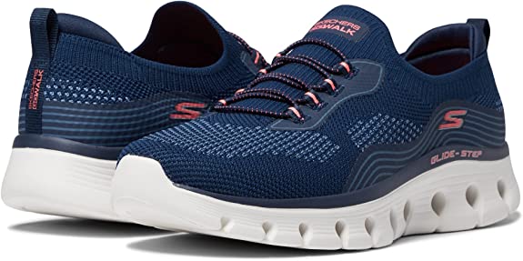 Skechers Go Walk Glide Step Flex Navy Coral Shoe Women Slipon Memory Foam 124808