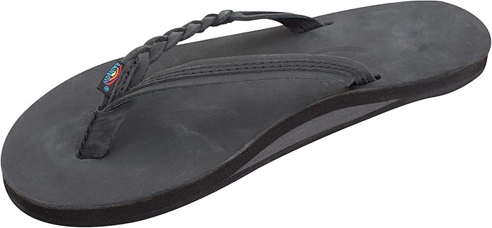Rainbow Sandals Women’s Flirty Braidy Flip Flops Black | Premier Leather Braided Thong Sandals