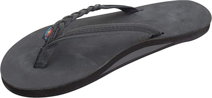 Rainbow Sandals Women’s Flirty Braidy Flip Flops Black | Premier Leather Braided Thong Sandals