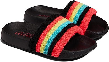 Skechers Girls Kids Street Sunny Slides | Lightweight Cushioned Colorful Stripe Brights