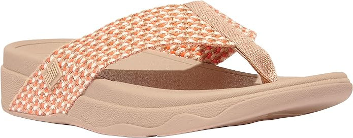 FitFlop Women’s Surfa Webbing Toe-Post Sandals – Multi-Tone Latte Beige Mix| Lightweight Cushioned Wedge Flip-Flops with Ergonomic Microwobbleboard Midsole