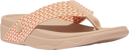 FitFlop Women’s Surfa Webbing Toe-Post Sandals – Multi-Tone Latte Beige Mix| Lightweight Cushioned Wedge Flip-Flops with Ergonomic Microwobbleboard Midsole