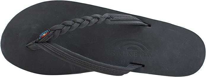 Rainbow Sandals Women’s Flirty Braidy Flip Flops Black | Premier Leather Braided Thong Sandals